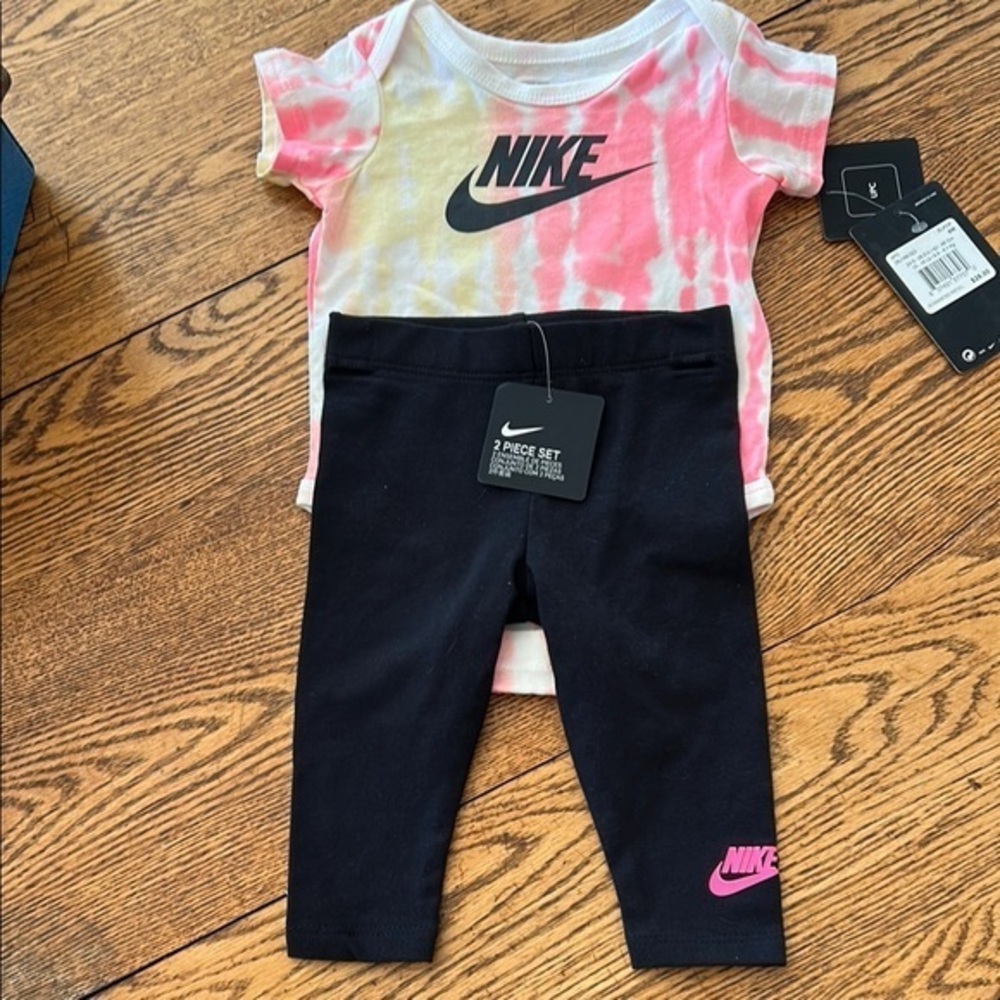Nike Pink Tie-Dye Onesie and Black Leggings Set